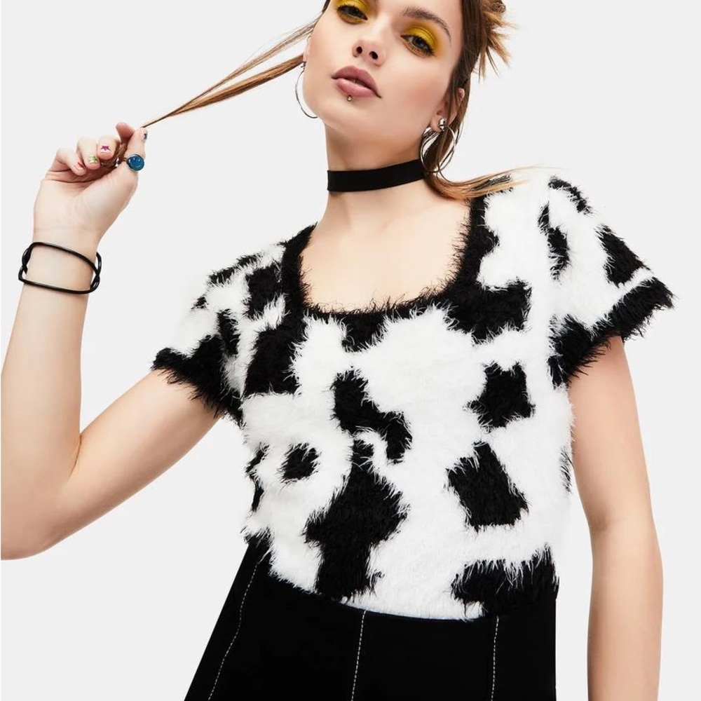 Delia's Cow Chic Fuzzy Crop Sweater, Y2K, size medium - Picture 2 of 2